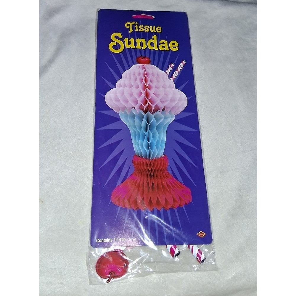 Vintage 1991 Beistle Tissue Sundae Honeycomb Decoration 14" Sealed NOS